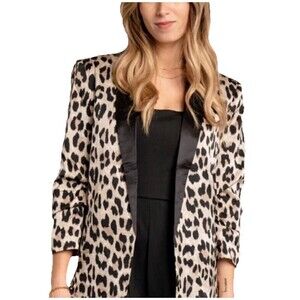 Eesome Leopard Print Blazer Jacket Satin Lapel Ruched Sleeves Size M Chic Bold